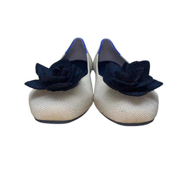 Rothys Women’s Beige & Black Knit Flower Ballet Flats Size 11.5