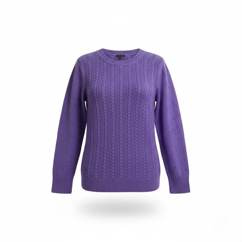 Talbots Womens Purple Cable Knit Sweater Crewneck Long Sleeve Cotton Blend Sz L