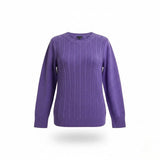 Talbots Womens Purple Cable Knit Sweater Crewneck Long Sleeve Cotton Blend Sz L