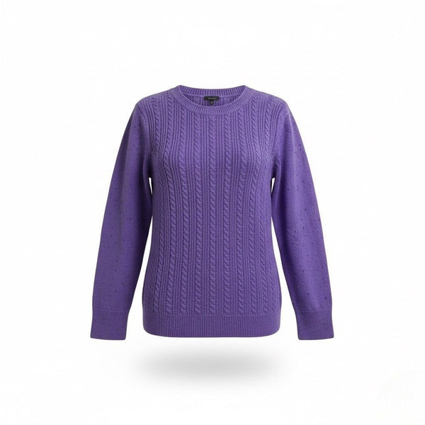 Talbots Womens Purple Cable Knit Sweater Crewneck Long Sleeve Cotton Blend Sz L