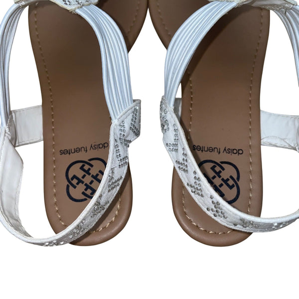 Daisy Fuentes Women’s White Embellished Strap Comfortable Flat Sandals Size 9M