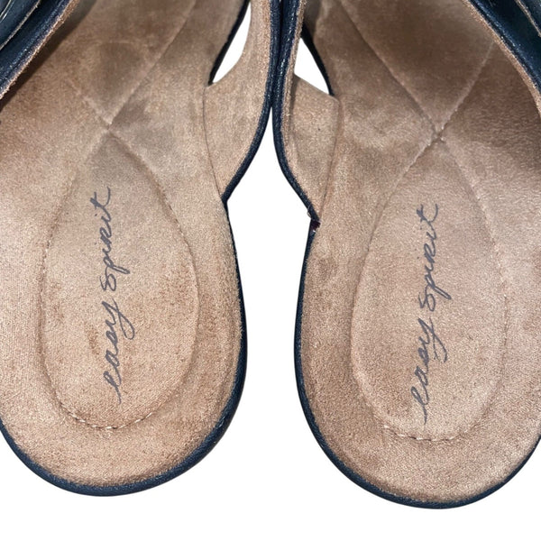 Easy Spirit Women’s Black Cushioned Footbed Kaitrin Wedge Sandals Size 10M