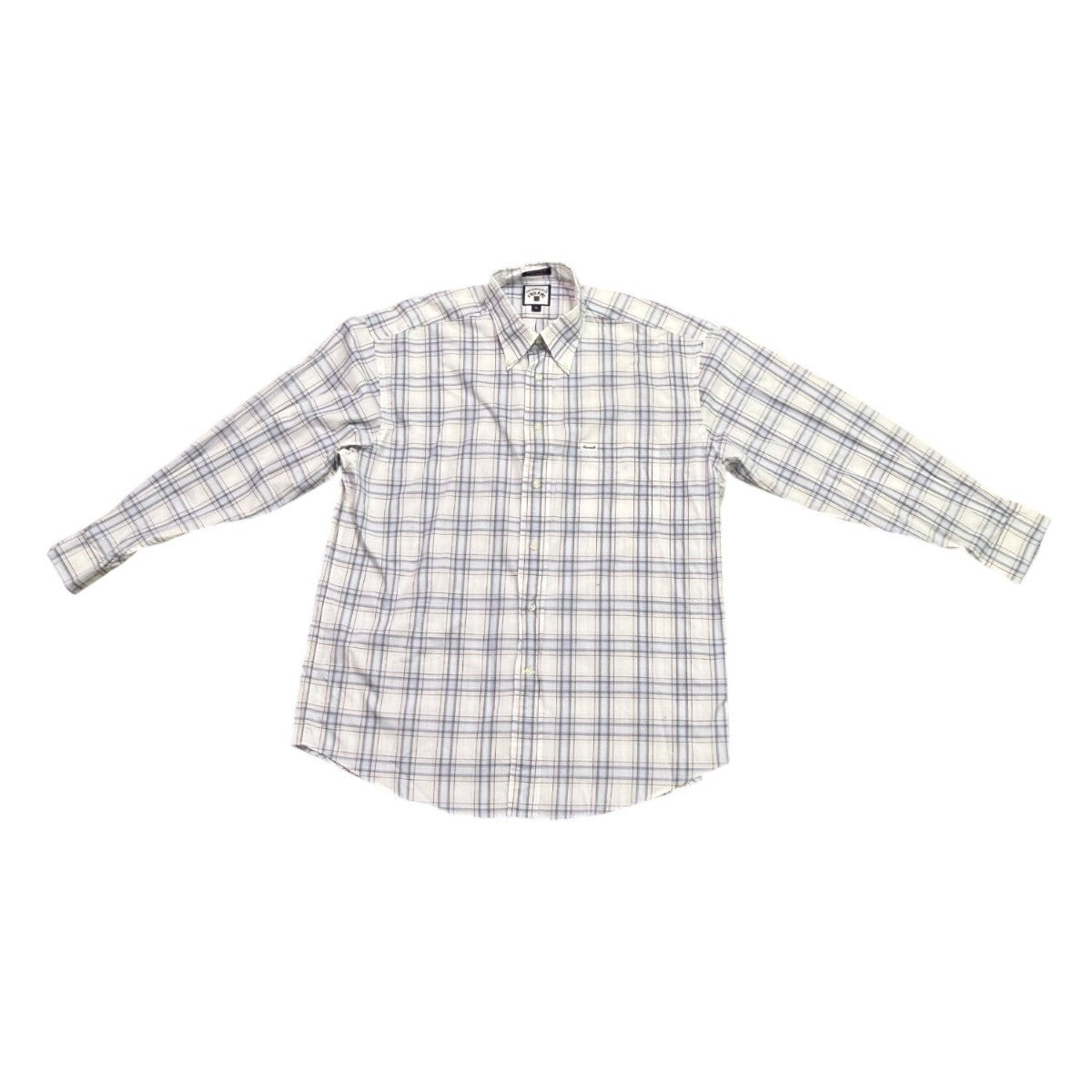 Faconnable Mens Blue/White Cotton Plaid Long Sleeve Button-Down Shirt Size XL