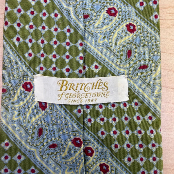 Britches Mens Green & Blue All Silk Patterned Tie Paisley-Diamond Design Elegant