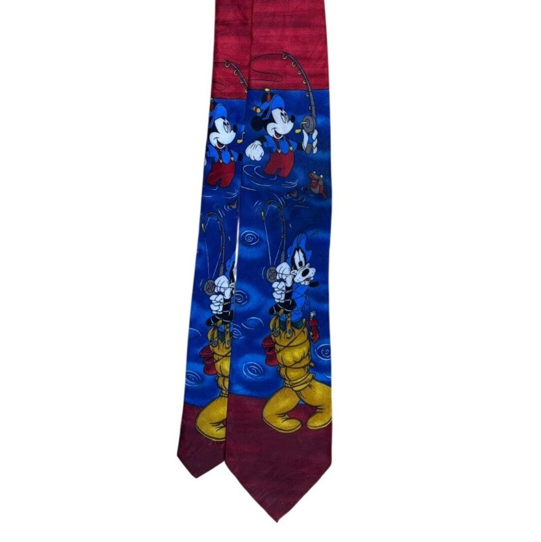 Disney Mickey Red & Blue Neck Tie Cartoon Theme Microfiber Fishing Motif