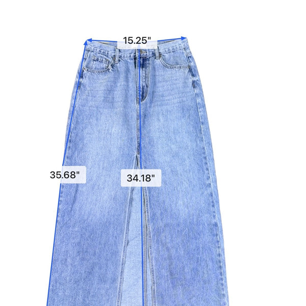 By Together Womens Light Blue Cotton Denim Maxi Skirt With Front Slit Size L