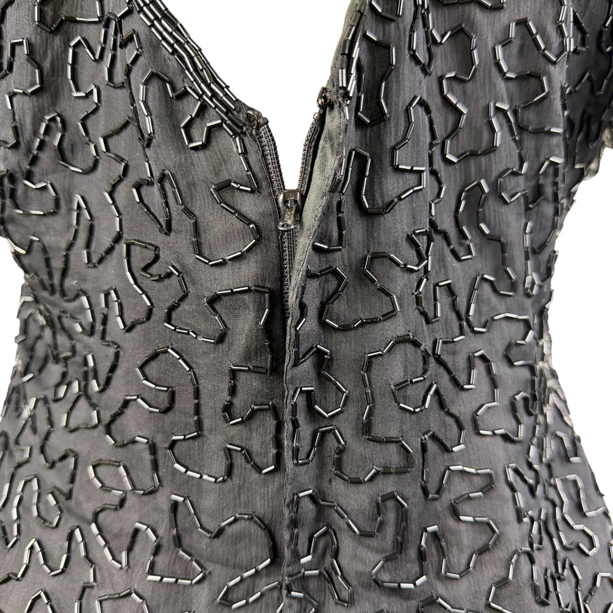 Handmade Black / Multicolor Beaded Embroidered Dress Keyhole Back Fully Lined