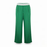 WAYF Womens Green Polyester Wide-Leg Pants Comfortable Elastic Waistband Size L
