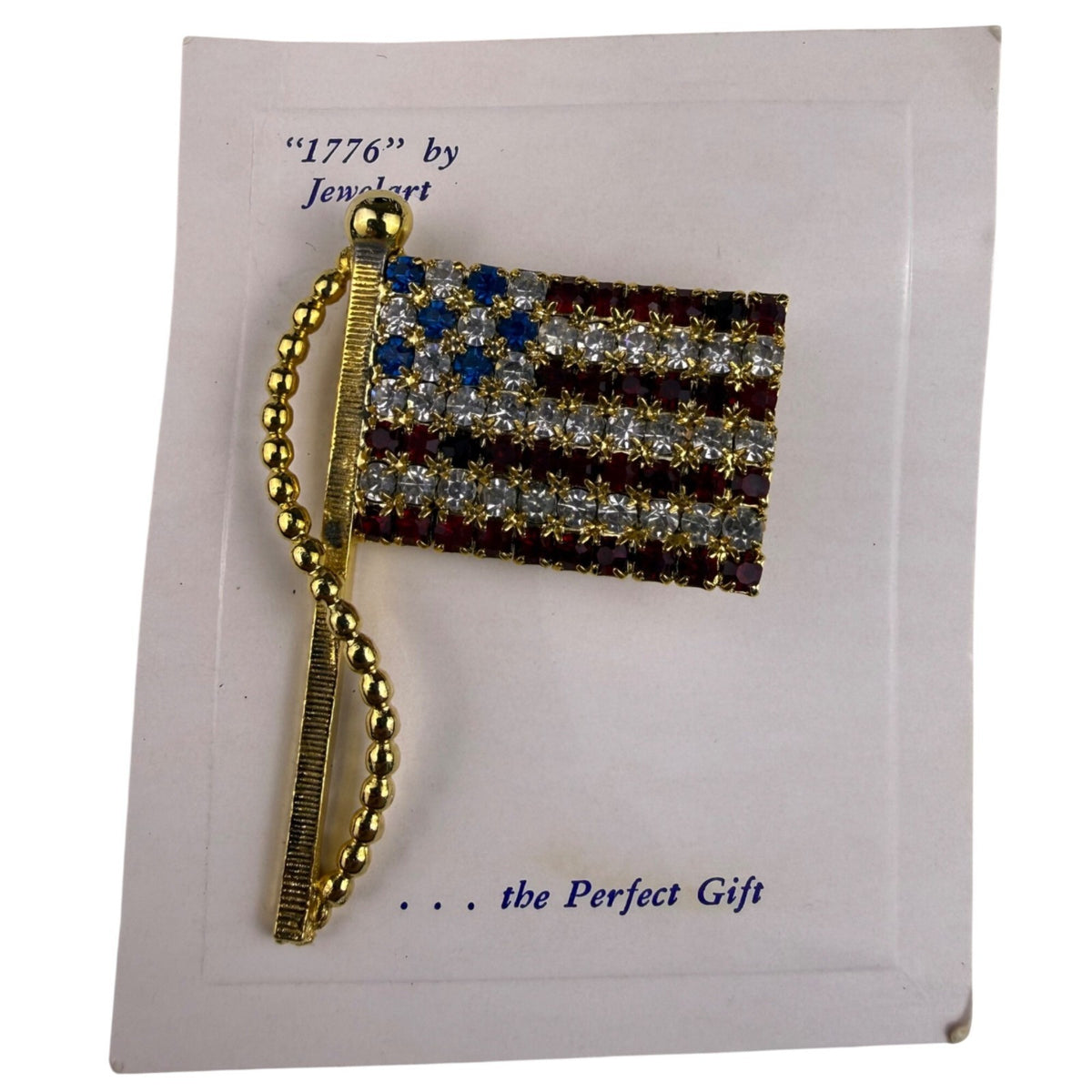 Jewlart Women Gold Tone Crystal Flag Brooch Pin Rhinestone USA Design