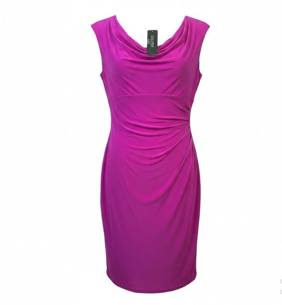 Lauren Ralph Lauren Womens Pink Cap Sleeve Drape Neckline Dress Size 14