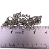 Silver Tone Rhinestone Butterfly Hair Clip Elegant Floral Filigree Design