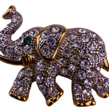 Vintage Gold Tone Rhinestone Elephant Brooch With Green Eye Jewelry Accessory