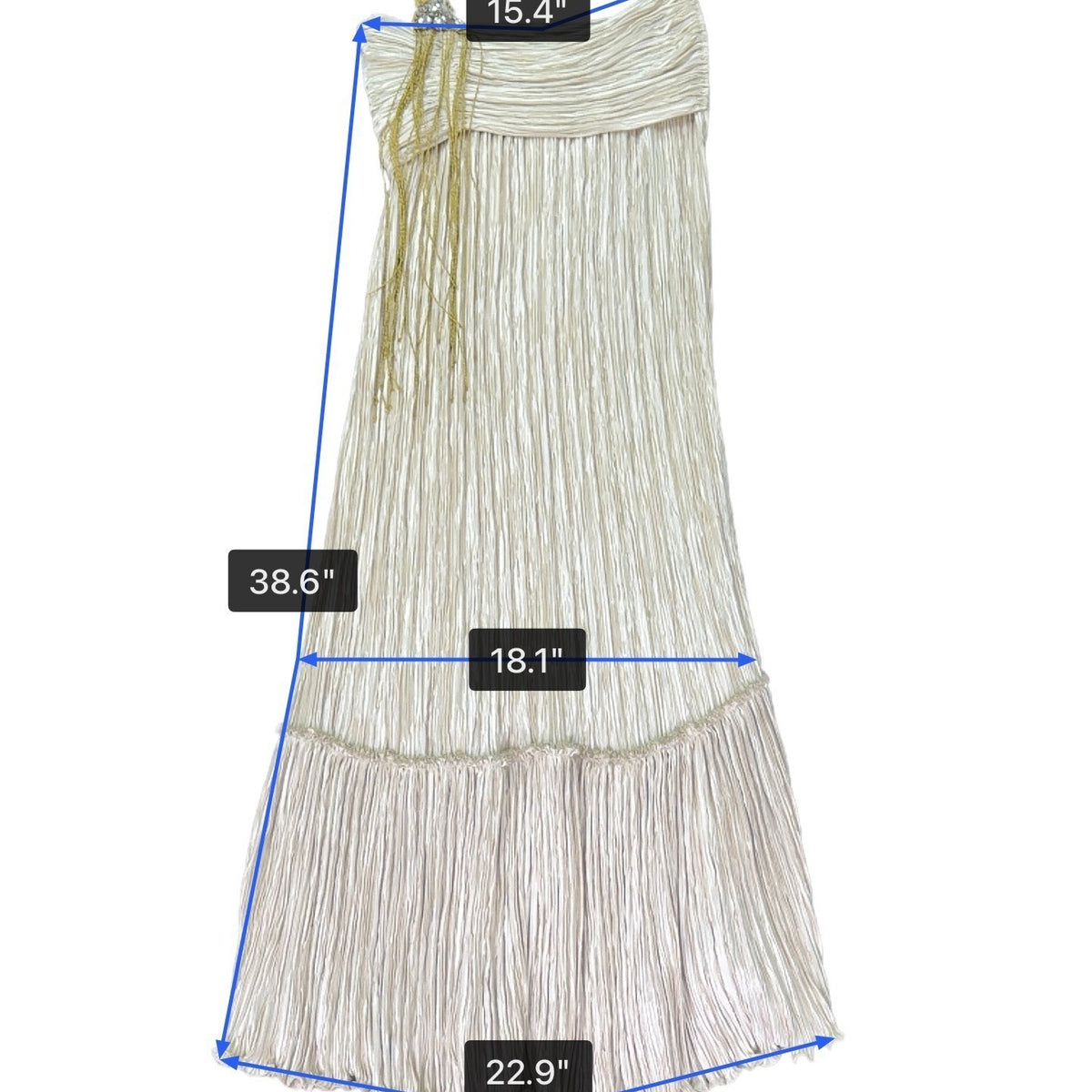 Mary McFadden Women’s Gold & Cream Pleated Satin Gown With Beaded Strap Size 6