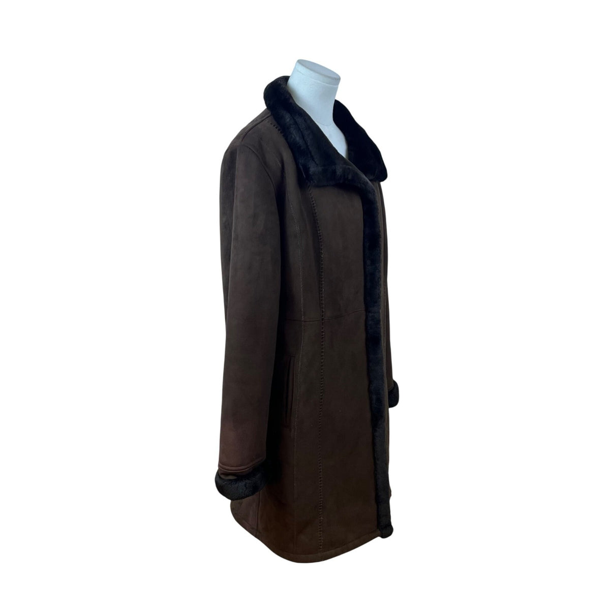 Gallery Womens Brown Faux Suede & Fur Coat Warm Outerwear Size S