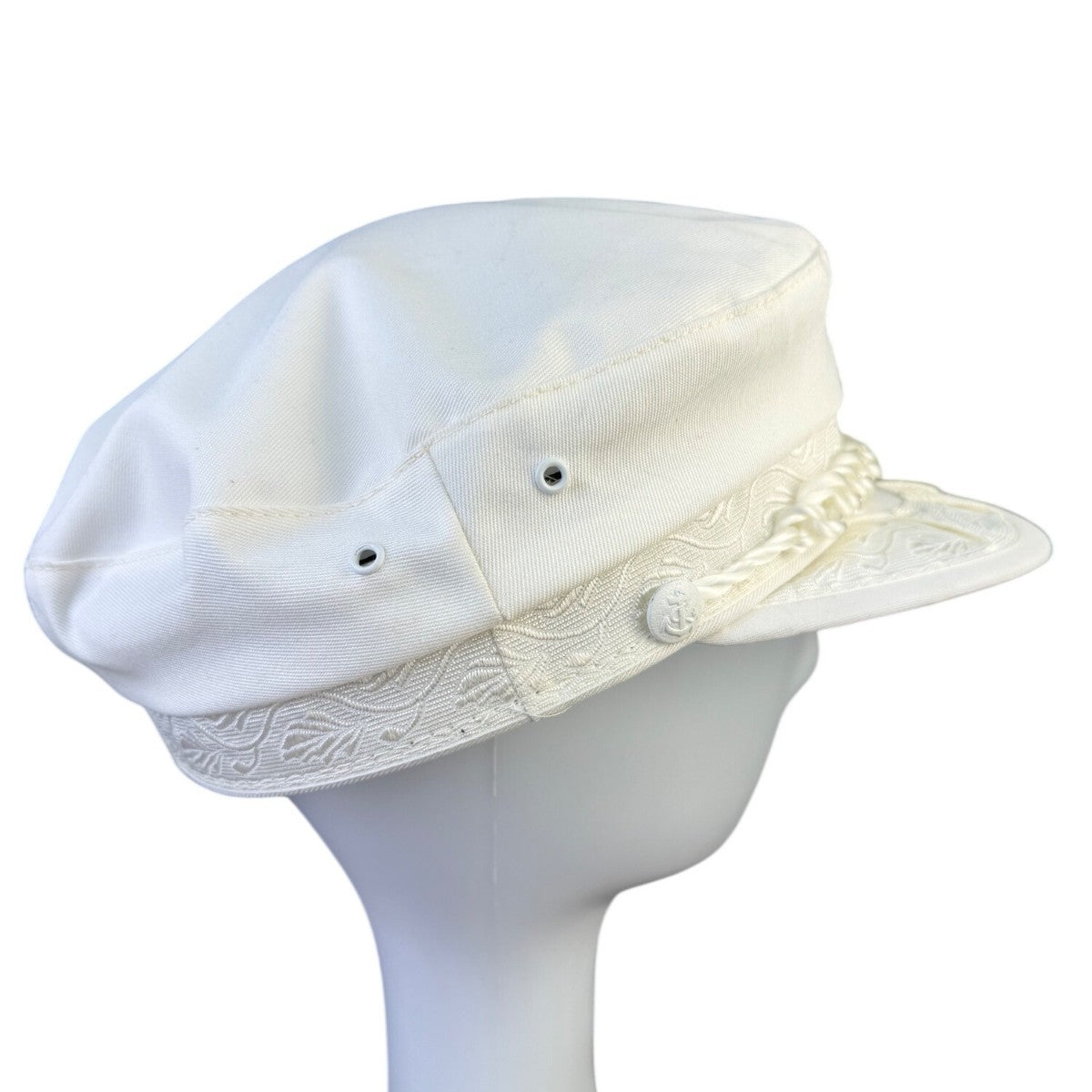 Captains Hat White Embroidered Sailor Cap Braided Rope Nautical Design