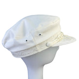 Captains Hat White Embroidered Sailor Cap Braided Rope Nautical Design