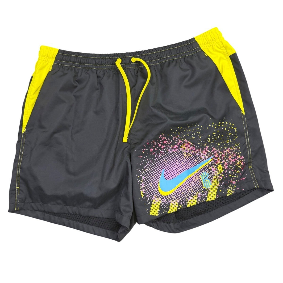Nike Mens Black/Yellow Graphic Athletic Shorts  Fitness Mid-Thigh Design Sz XXL