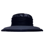 Talbots Women’s Black Velvet & Damask Wide Brim Hat Elegant Floral Pattern