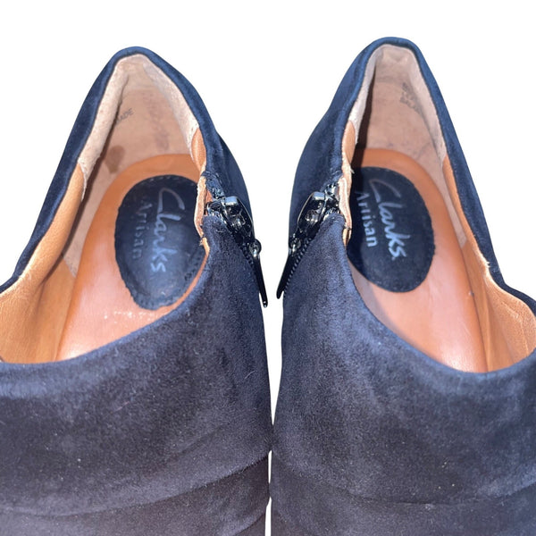 Clarks Women’s Black Leather Upper Suede Ankle Booties Size 8.5M