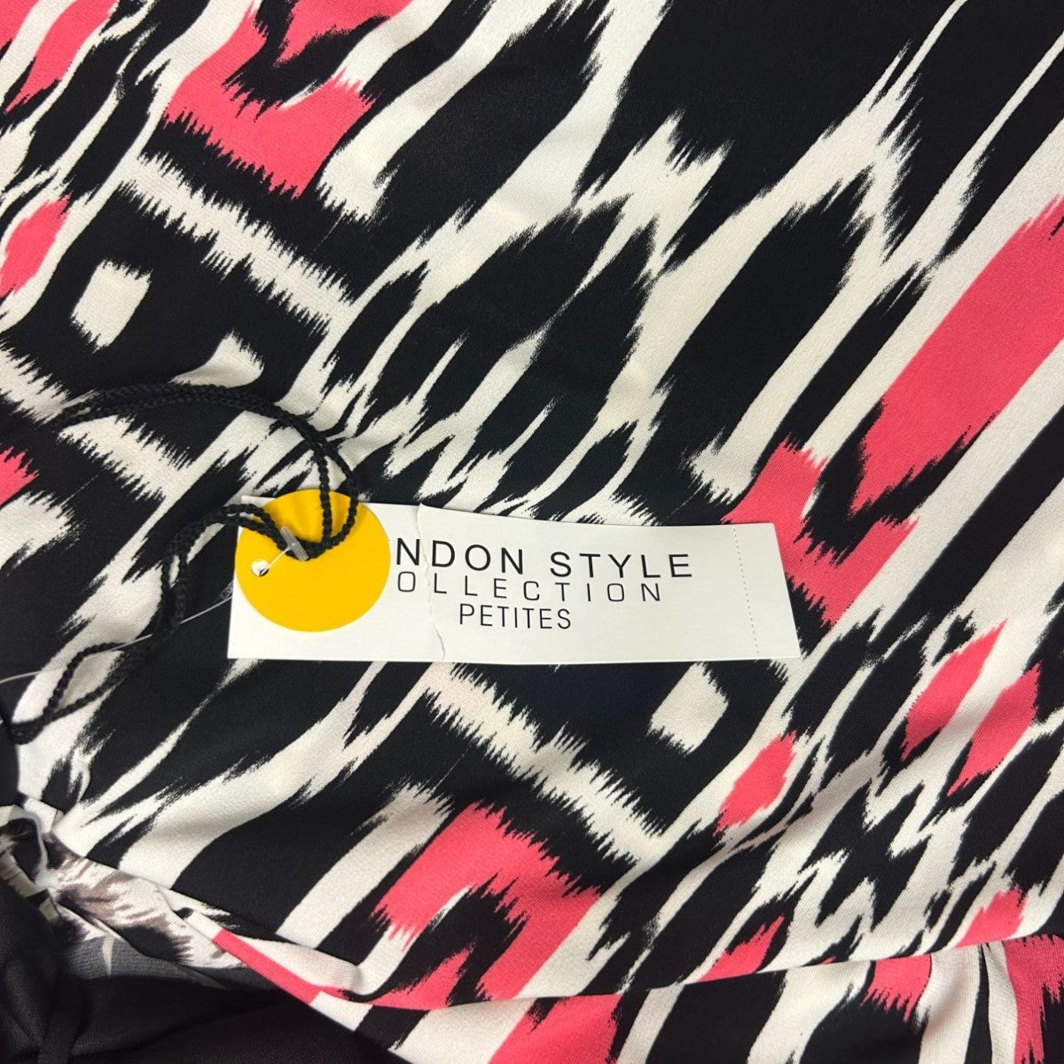 London Style Collection Womens Maxi Dress 12P Pink & Black Abstract Print Sleeve