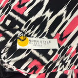 London Style Collection Womens Maxi Dress 12P Pink & Black Abstract Print Sleeve