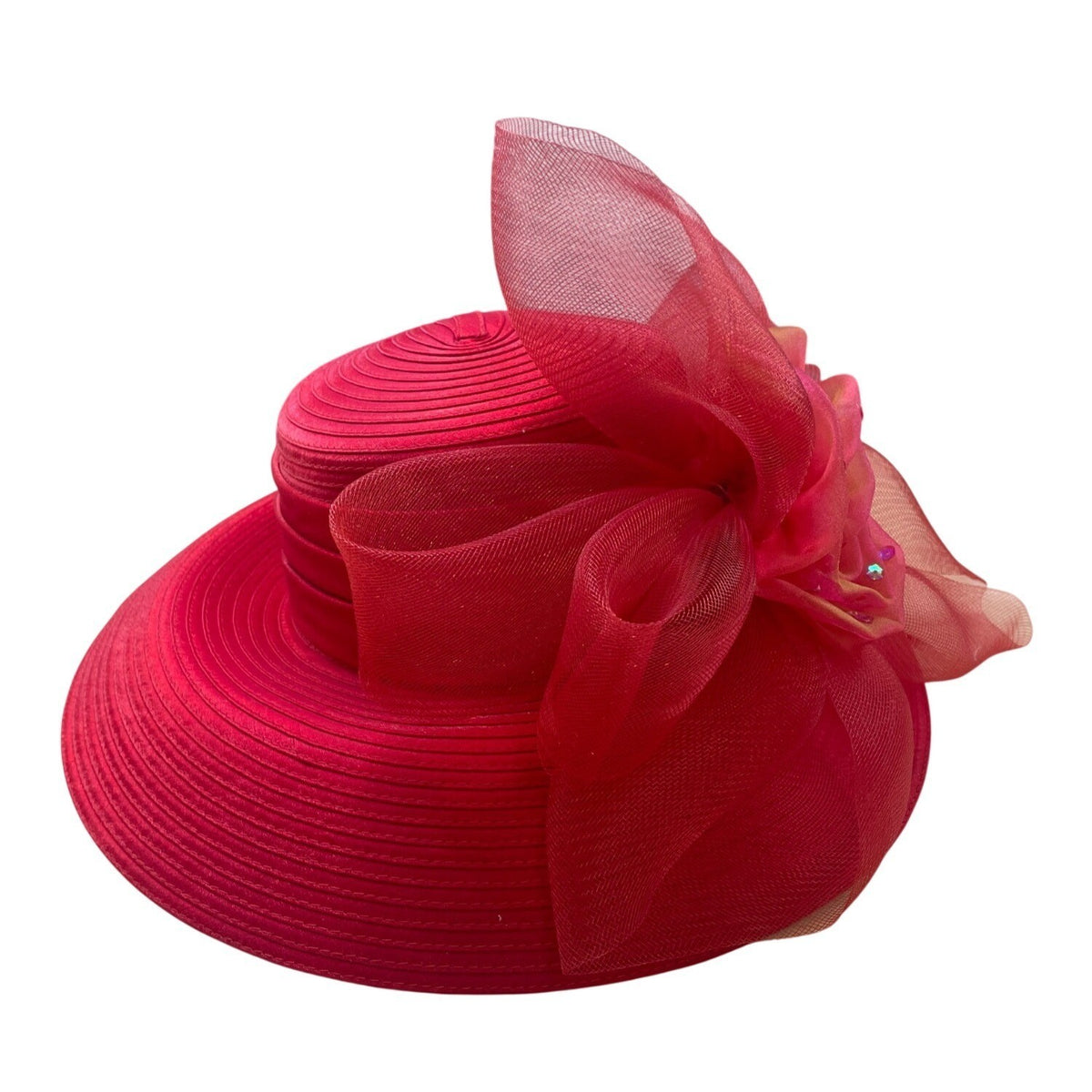 Whittall & Shon Womens Red Dress Hat With Decorative Flower