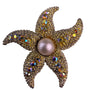 Vintage Gold Tone Women’s Rhinestone Starfish Brooch With Faux Pearl Accent
