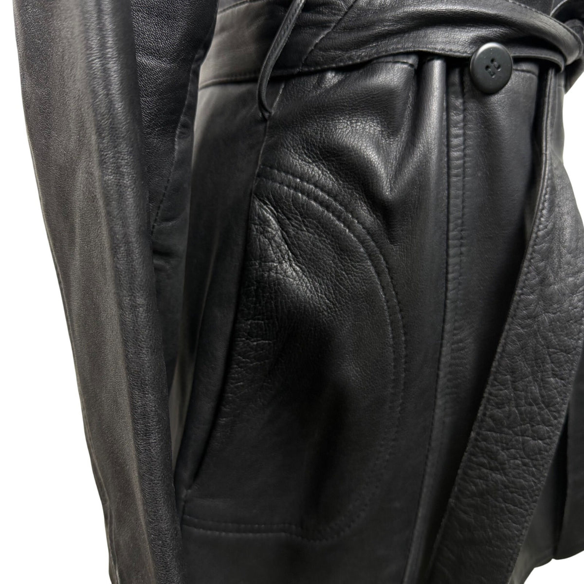 Trucker Women’s Black Leather Jacket Belted Wrap Style Size Medium