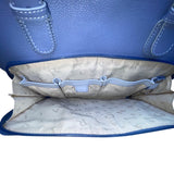 Levenger Women’s Blue Leather Double Handles Front Pocket Shoulder Tote Bag