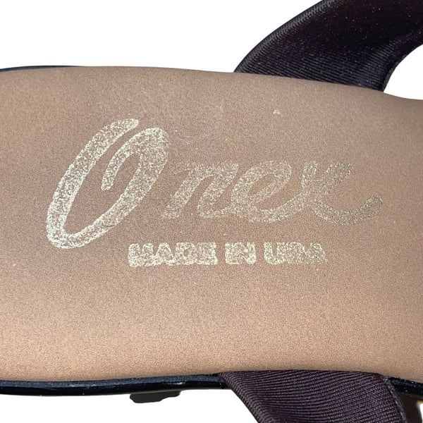 Onex Women’s Brown & Black With Rhinestones Heeled Slide Sandals Size 7