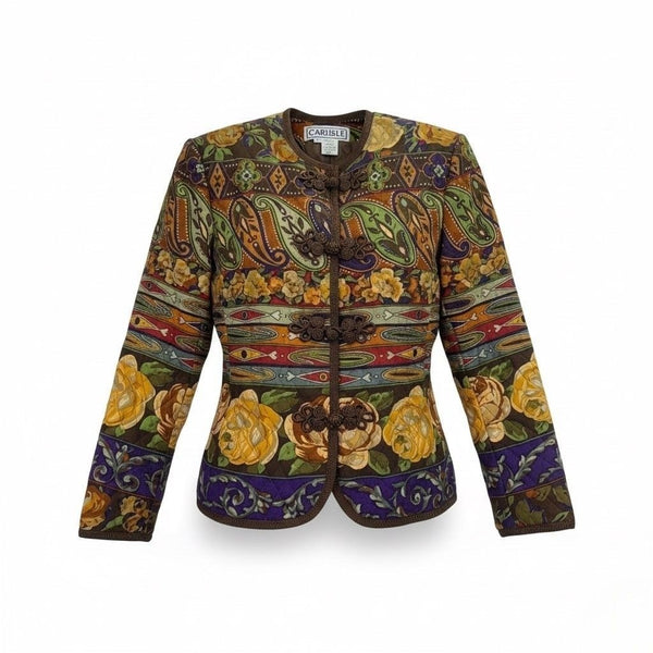 Carlisle Women’s Multicolor Paisley Floral Quilted  Jacket Elegant Design Sz 8