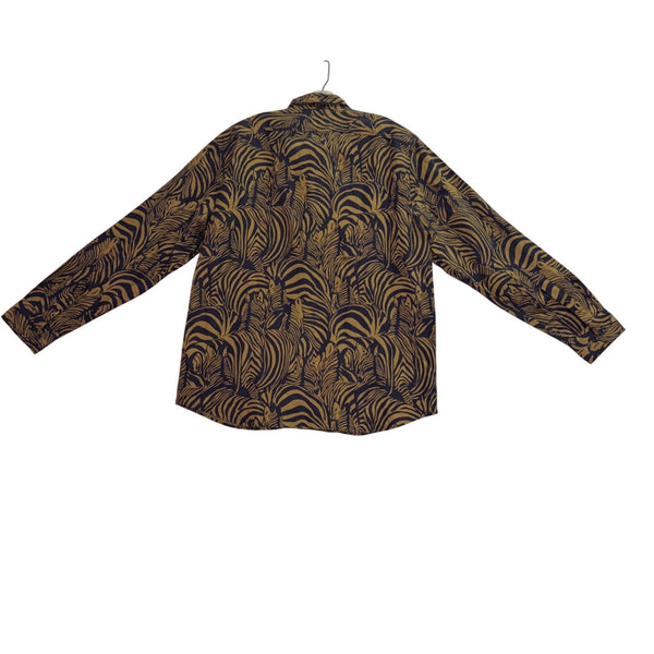 Banana Republic Mens Navy & Tan Button-Up Long-Sleeve Shirt  Animal Print Size L