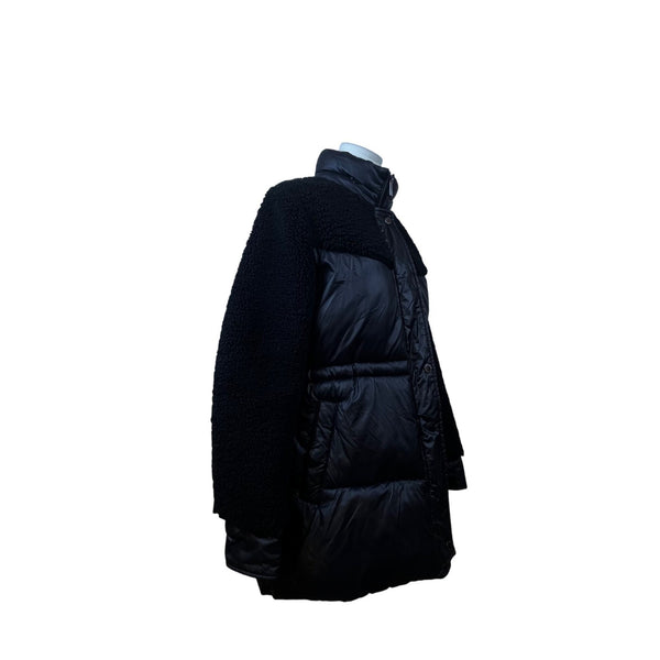 Via Spiga Womens Black Puffy Shearling Jacket Insulated Warm Outerwear Size S