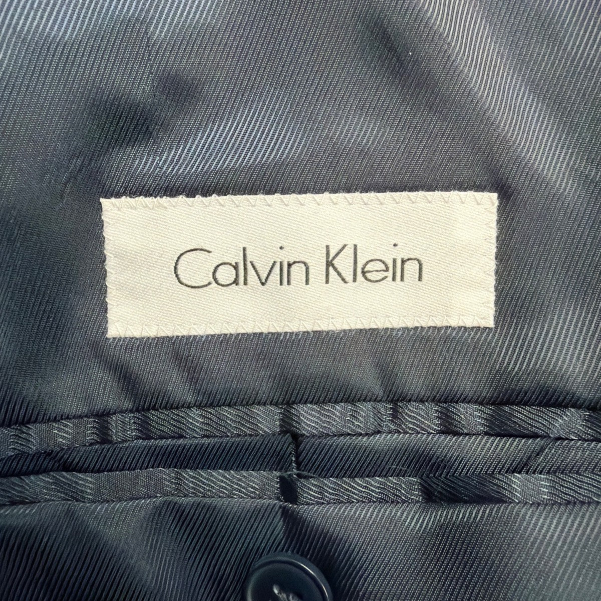 Calvin Klein Mens Navy Wool Blazer Jacket Slim Fit Checkered Two-Button Sz 40R