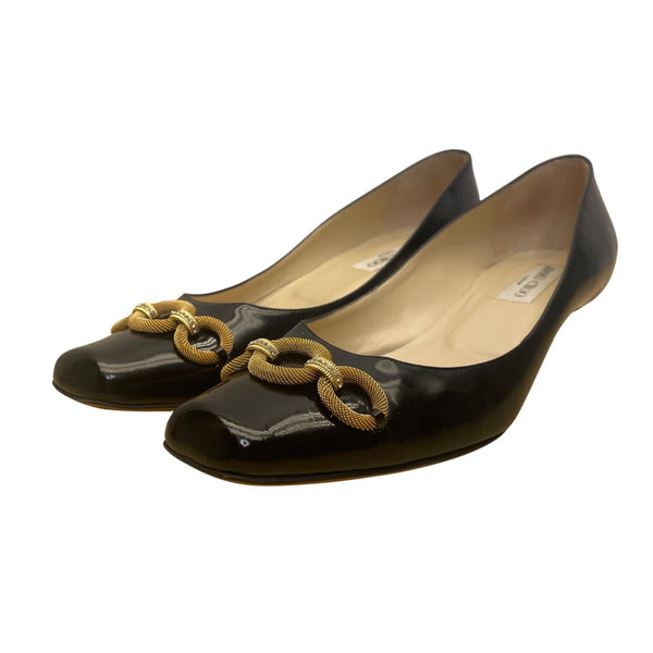 Jimmy Choo Women’s Black Patent Leather Chain Embellished Kitten Heels Size 41.5