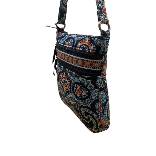 Vera Bradley Womens Blue Paisley Quilted Adjustable Strap Zippered Crossbody Bag
