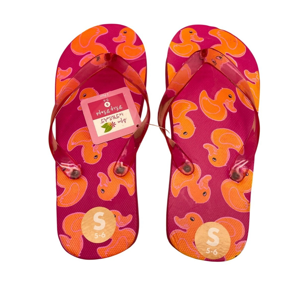 Noteworthy Girls Pink Foam Rubber Duck Theme Spa Retreat Flip Flops Size S 5/6