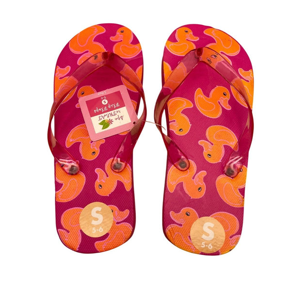 Noteworthy Girls Pink Foam Rubber Duck Theme Spa Retreat Flip Flops Size S 5/6