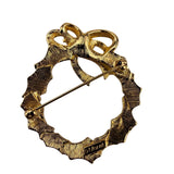 Monet Womens Gold Tone Red Glass Holly Wreath Brooch Leaf Berry Bow Design