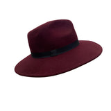Doris Streich Womens Burgundy Wool Fedora Hat Wide Brim Black Band Stylish OS