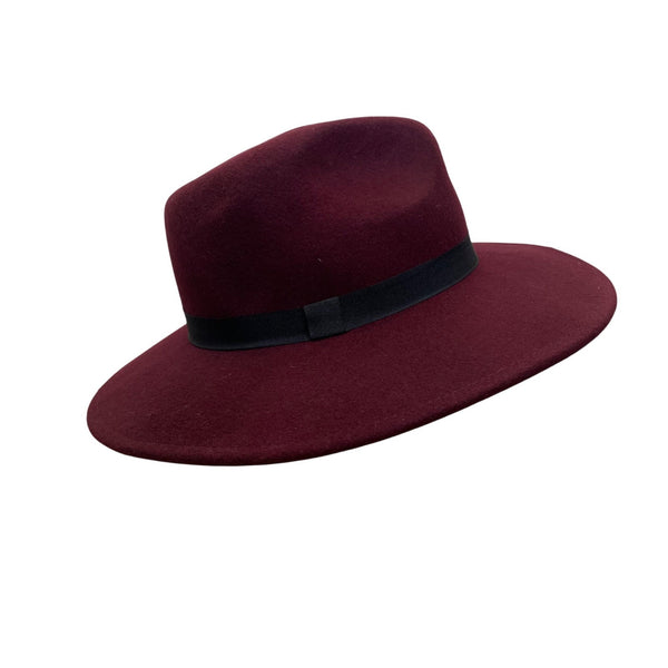 Doris Streich Womens Burgundy Wool Fedora Hat Wide Brim Black Band Stylish OS