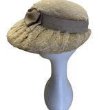 Vintage Beige Faux Fur Womens Hat With Bow Accent & Satin Lining