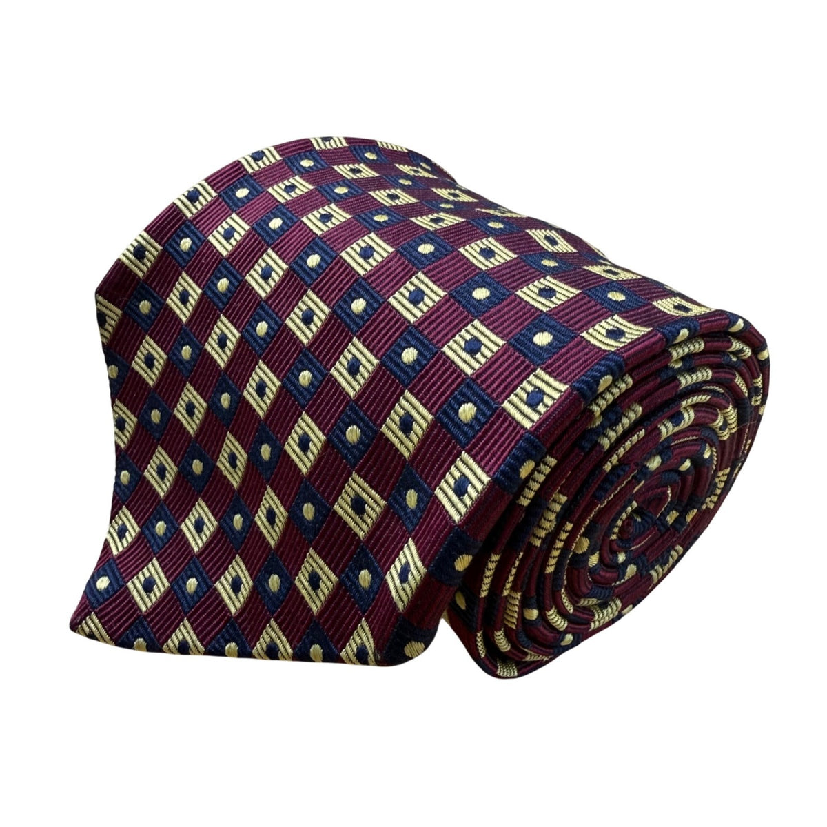 Faconnable Mens Burgundy Silk Patterned Tie Geometric Print 100% Silk