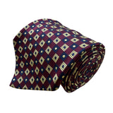 Faconnable Mens Burgundy Silk Patterned Tie Geometric Print 100% Silk