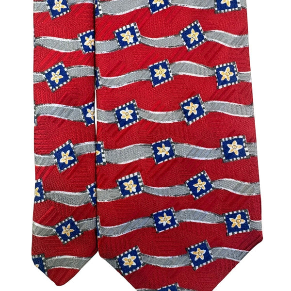 Robert Talbott Mens Red Silk Floral Pattern Tie Hand Sewn Made In Italy