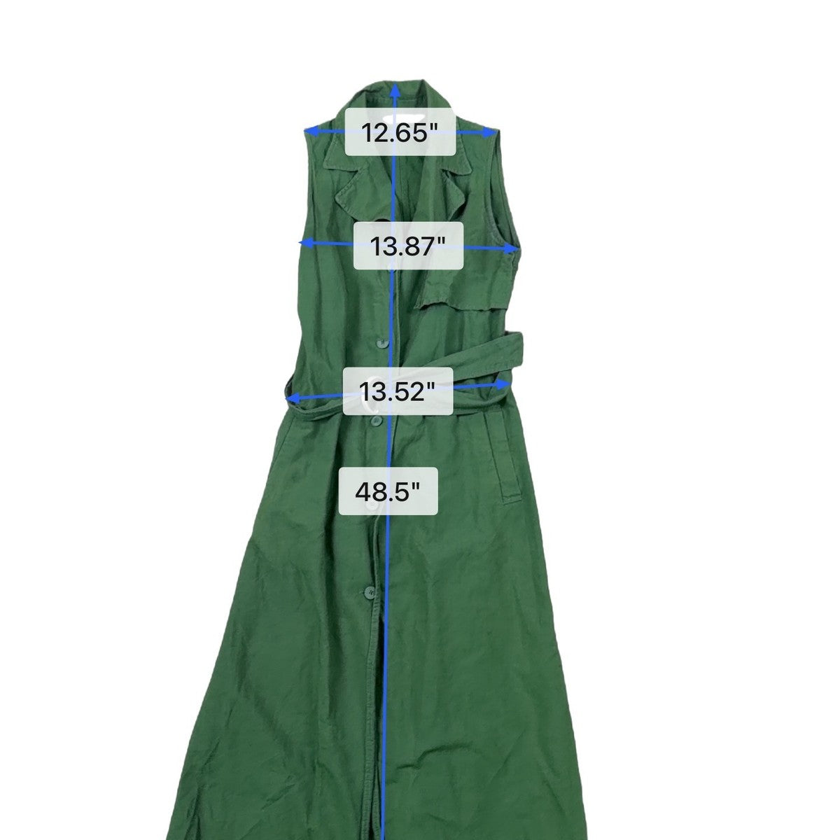 Jw Anderson Women’s Green Cotton Sleeveless Belted Maxi Trench Dress XXS