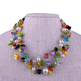 Multi-Strand Womens Multicolor Acrylic & Faux Pearl Necklace 