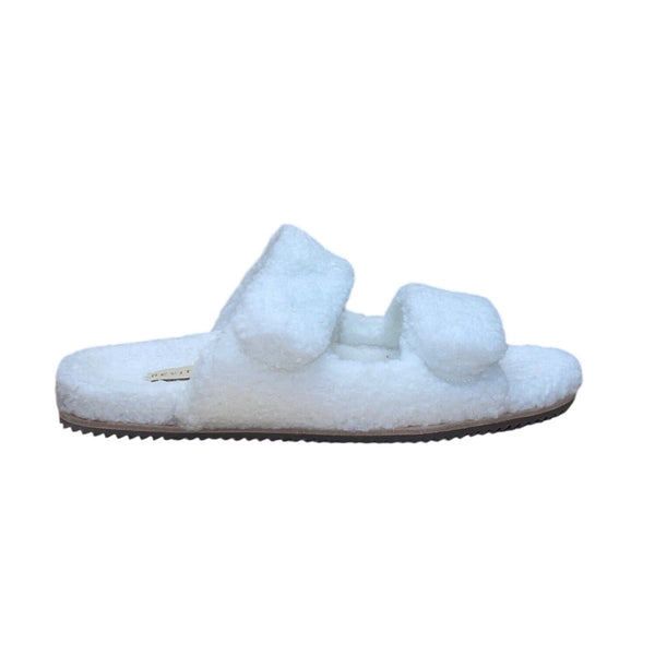 Revitalign Women’s White Fuzzy Comfortable Double Straps Slide Sandals Size 9.5B