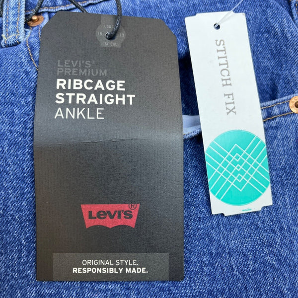 Levis Women Blue Ribcage Straight Ankle Jeans Super High Rise Sz 22W - New