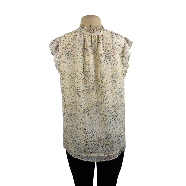 Loft Women’s Ivory Multicolor Polyester Ruffle Sleeveless Blouse Size L - New